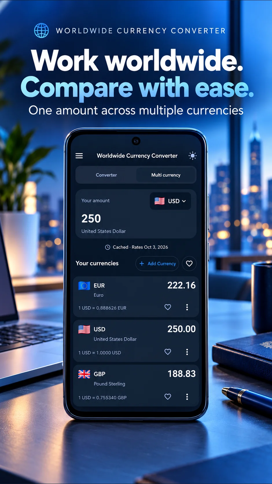 Application showing one amount in multiple currencies